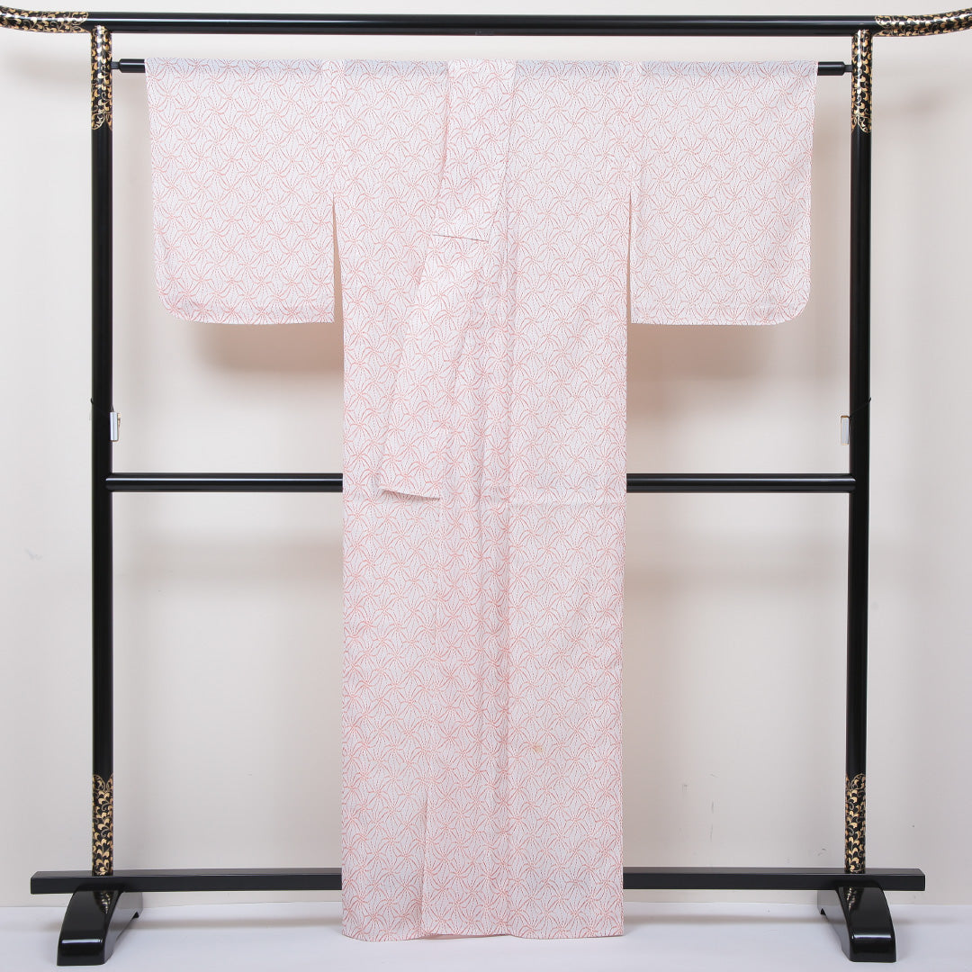 小紋 絽 身丈162cm 裄64.5cm 白系 洗える着物 Bランク 夏着物 1215012324411