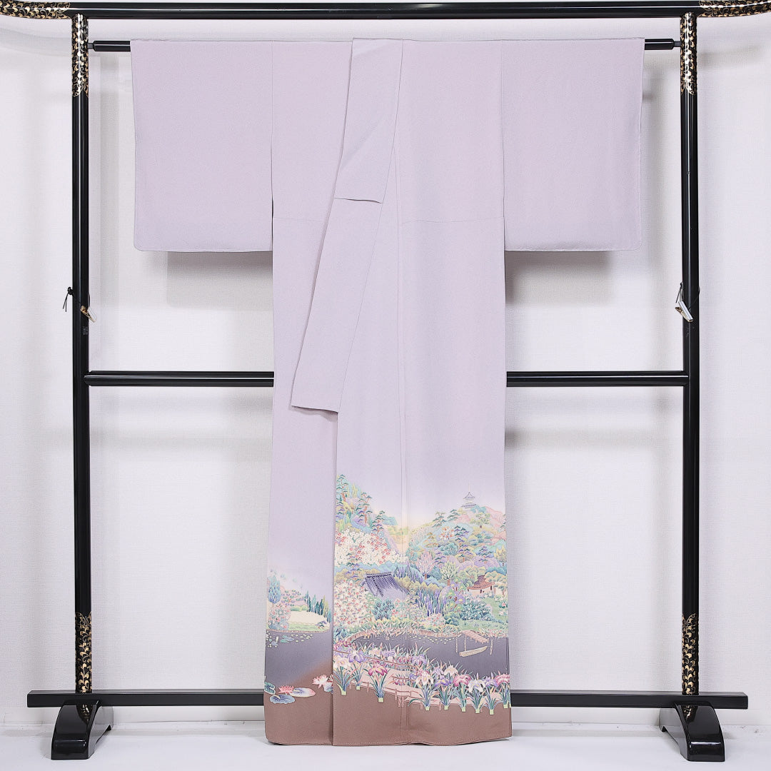 加賀友禅 色留袖 身丈158cm 裄丈64.5cm 袷 一つ紋 剣片喰 正絹 Sランク 広衿 宮本則子 風景 作家物 1211-F0414