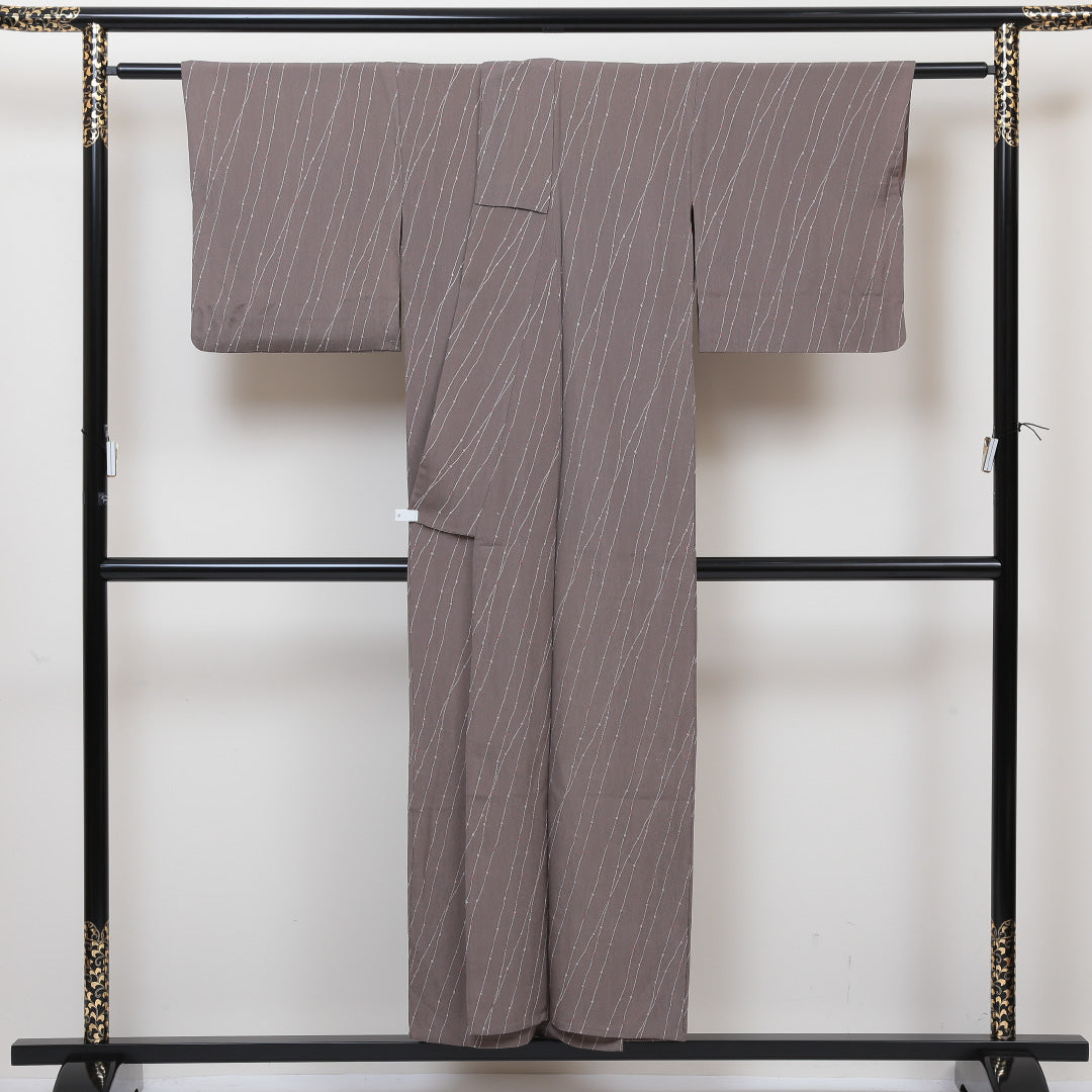 小紋 単衣 身丈150cm 裄64cm 茶系 正絹 Bランク 1215013664214