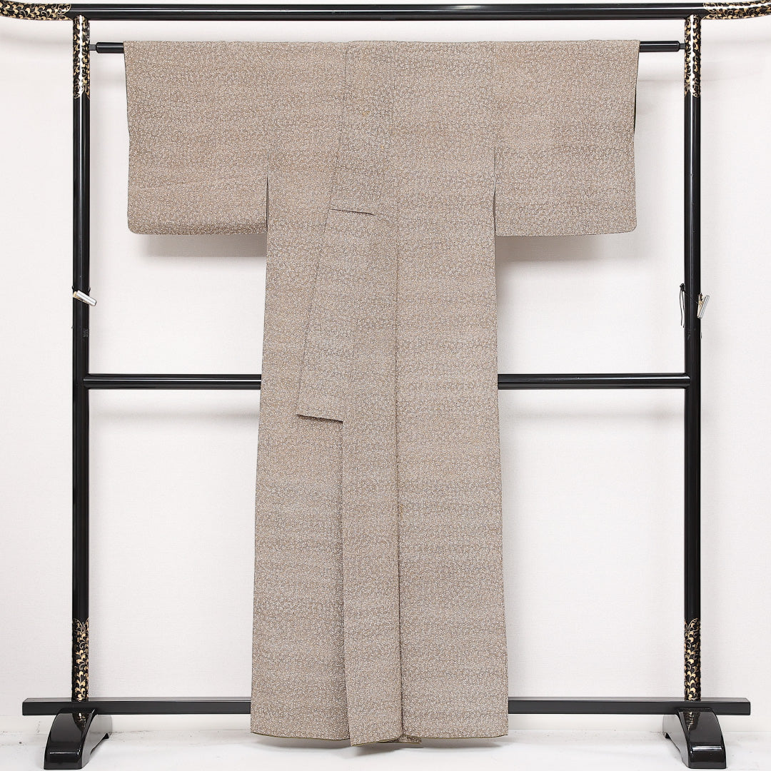 江戸小紋 袷 身丈159cm 裄丈64cm 正絹 Cランク インフォーマル 広衿 Mサイズ 創作柄 茶系 LP 1220-13565