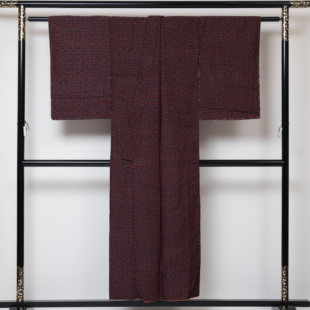 小紋 袷 身丈150cm 裄丈64cm 正絹 Aランク インフォーマル バチ衿 Sサイズ 創作柄 黒系 HP 1221-01520