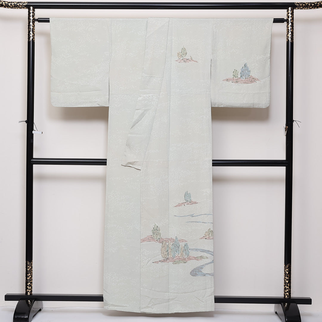 訪問着 単衣 身丈161cm 裄64.5cm 正絹 風景 Cランク 1212-00729