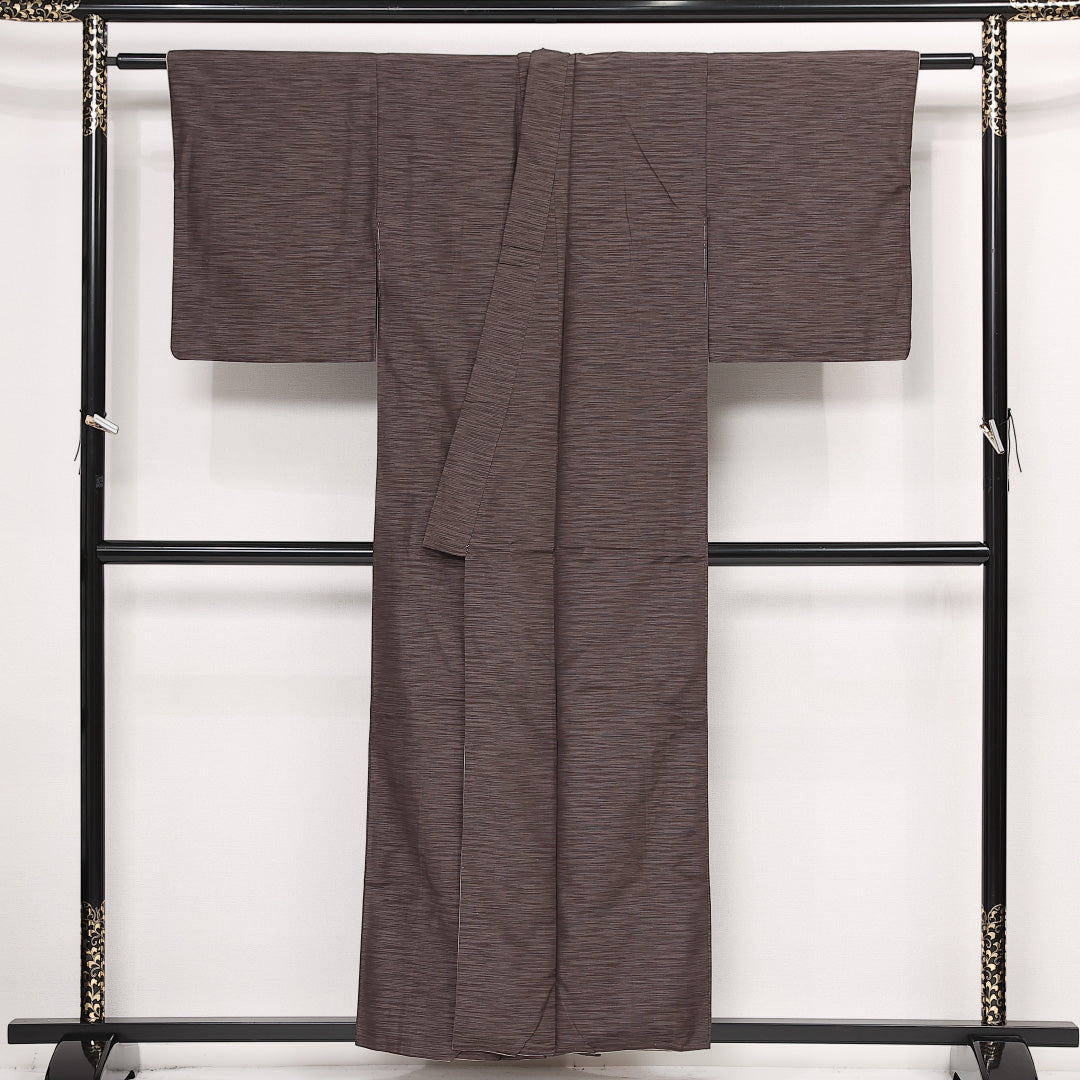 お召 袷 身丈155cm 裄丈63cm 正絹 Aランク インフォーマル バチ衿 Mサイズ 無地 茶系 HP 1222-13336
