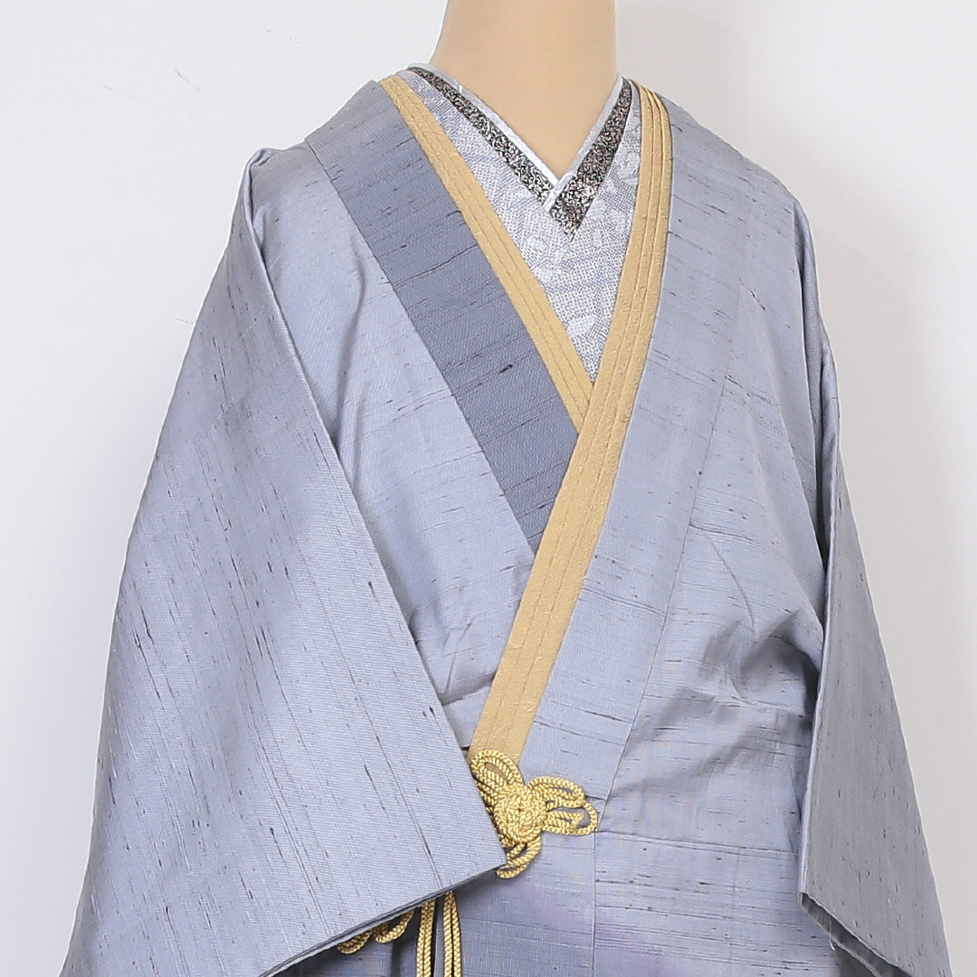 道中着 袷 身丈90cm 裄67.5cm 正絹 Aランク 紬 グレー系 1217-00562