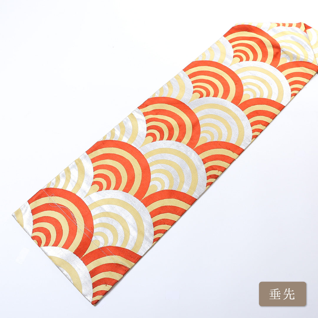 アンティーク 名古屋帯 帯丈345cm 六通 名古屋仕立て 正絹 青海波 レトロ セミフォーマル Cランク グラデーション系 1224-00763-599 1224-00763