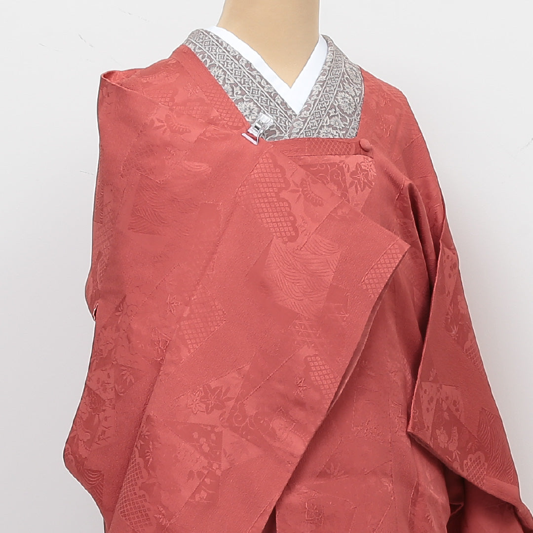道行コート 身丈85cm 裄丈63.5cm 正絹 Sランク S 朱系 1217-00379