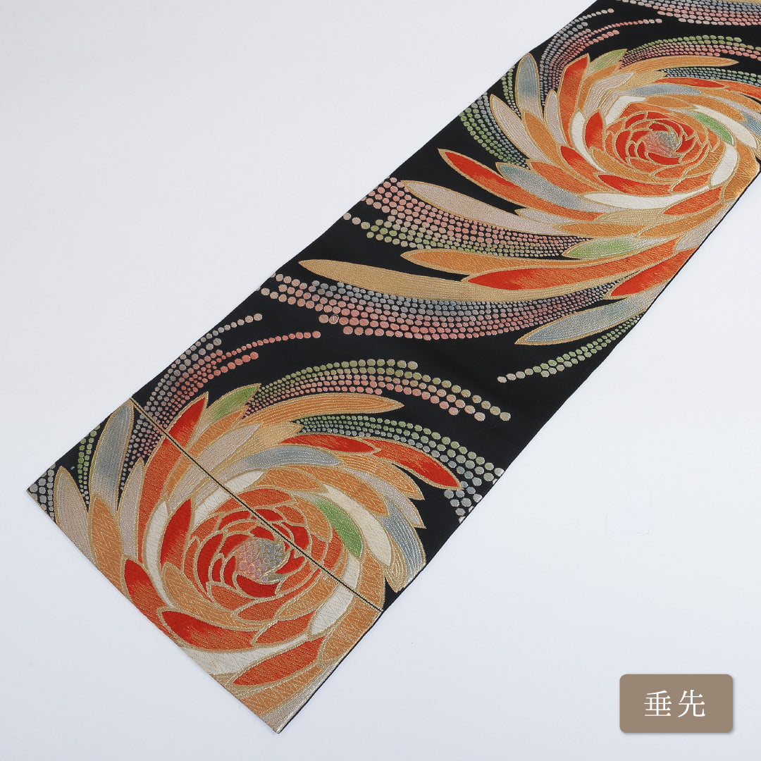 袋帯 帯丈416cm 六通 仕立て上がり フォーマル Sランク レトロ 吉祥文様 金糸 銀糸 黒系 122300510210