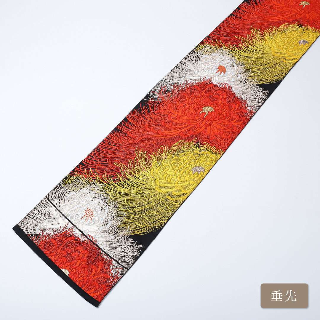 袋帯 帯丈424cm 六通 仕立て上がり フォーマル Sランク 菊 金糸 銀糸 黒系 122300607210