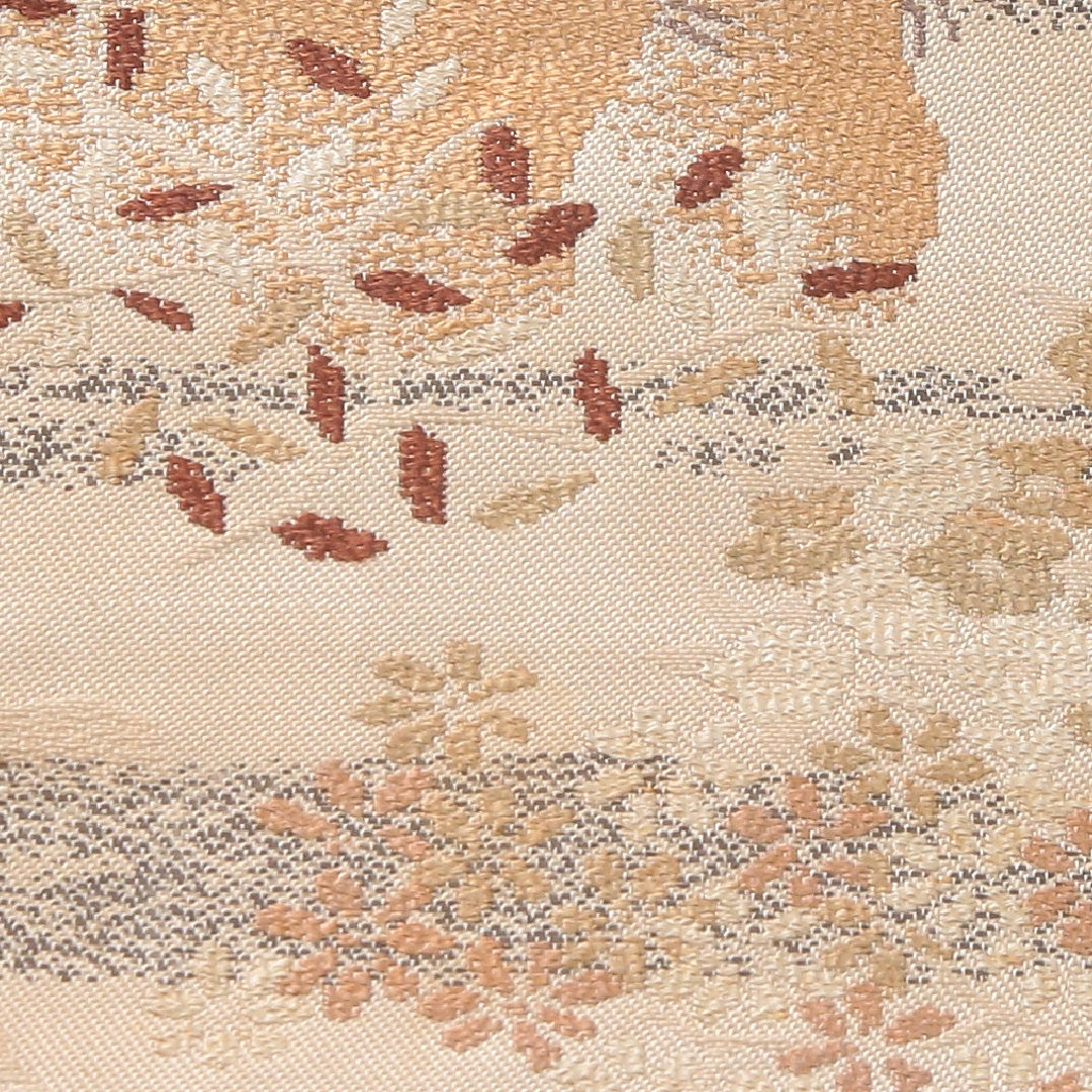 九寸名古屋帯 帯丈329cm セミフォーマル 名古屋仕立て 六通 未仕立て Cランク 正絹 茶屋辻 ベージュ系 1224-04144