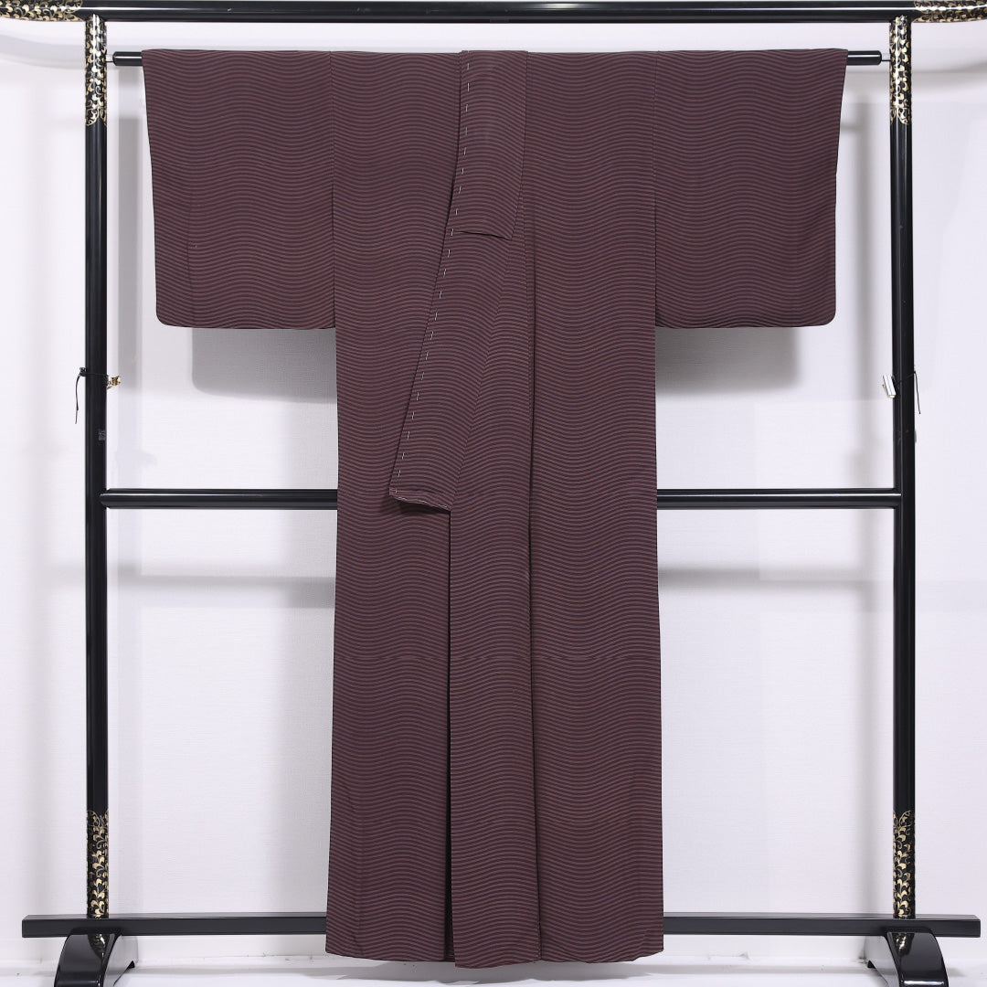 小紋 袷 身丈156cm 裄丈63cm 正絹 Cランク インフォーマル 広衿 Mサイズ 創作柄 茶系 LP 1221-11774