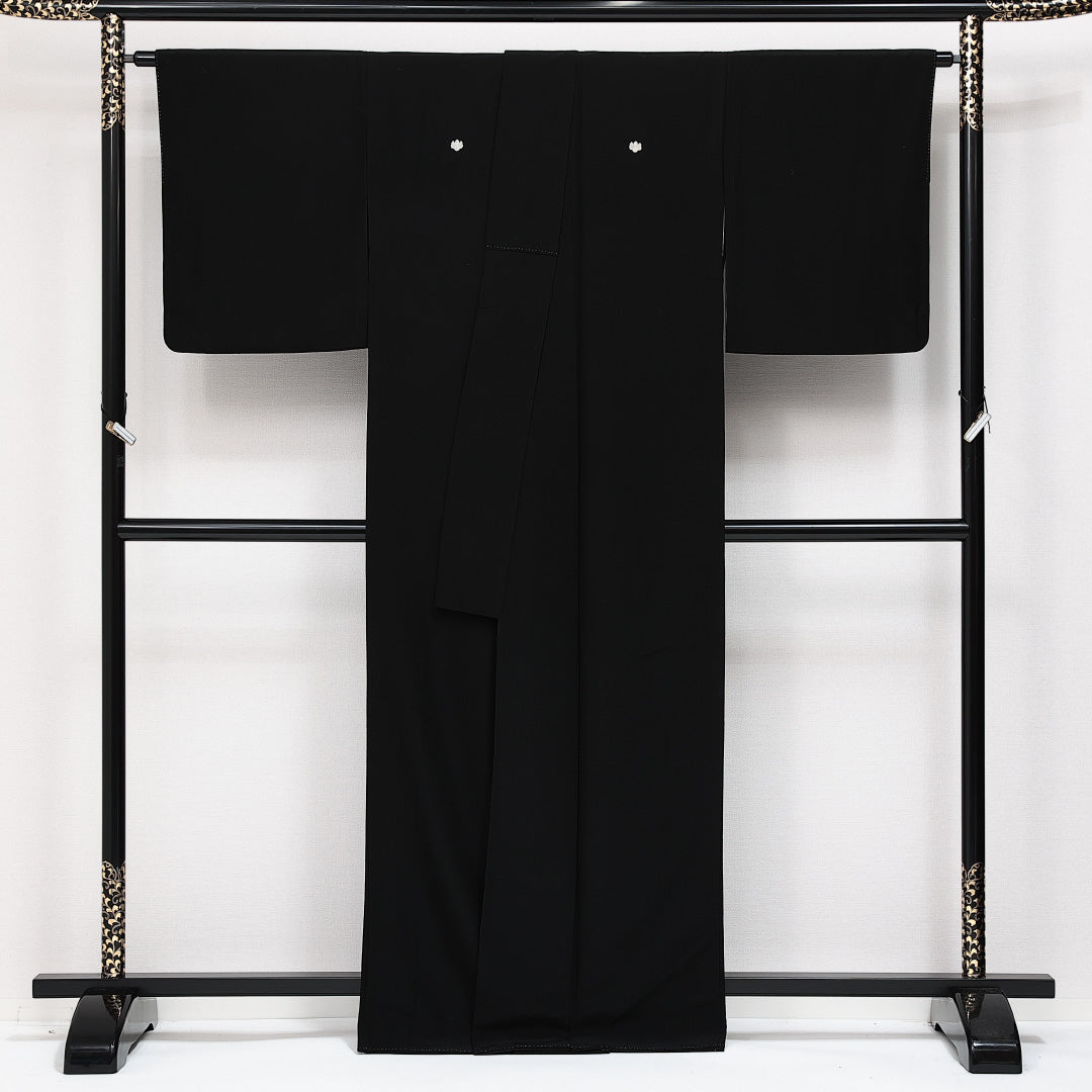 黒紋付 五つ紋 五三桐 身丈165cm 裄丈64cm Sランク ポリエステル 洗える着物 袷 広衿 XL フォーマル 上品 厳か 黒系 1299-F0618