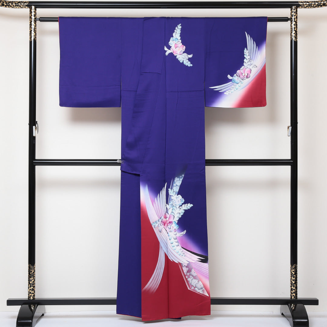 訪問着 袷 身丈160cm 裄丈64cm 正絹 Sランク セミフォーマル 広衿 Lサイズ 花柄 紫系 PO 1217-04377