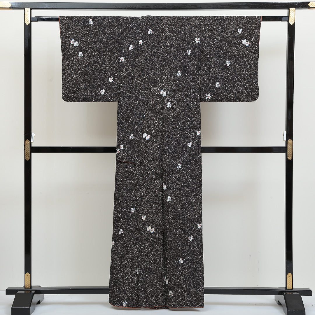 唐子 小紋 袷 身丈161cm 裄66cm 黒系 洗える着物 Aランク 1215009873410
