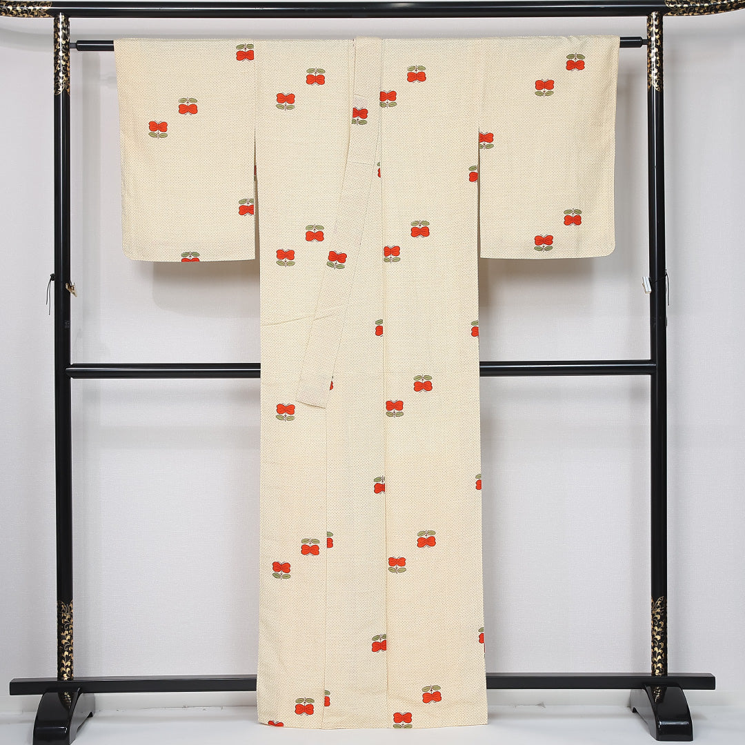 小紋 袷 身丈158cm 裄丈64cm 正絹 Aランク インフォーマル バチ衿 Mサイズ チューリップ 黄系 HP 1221-11970