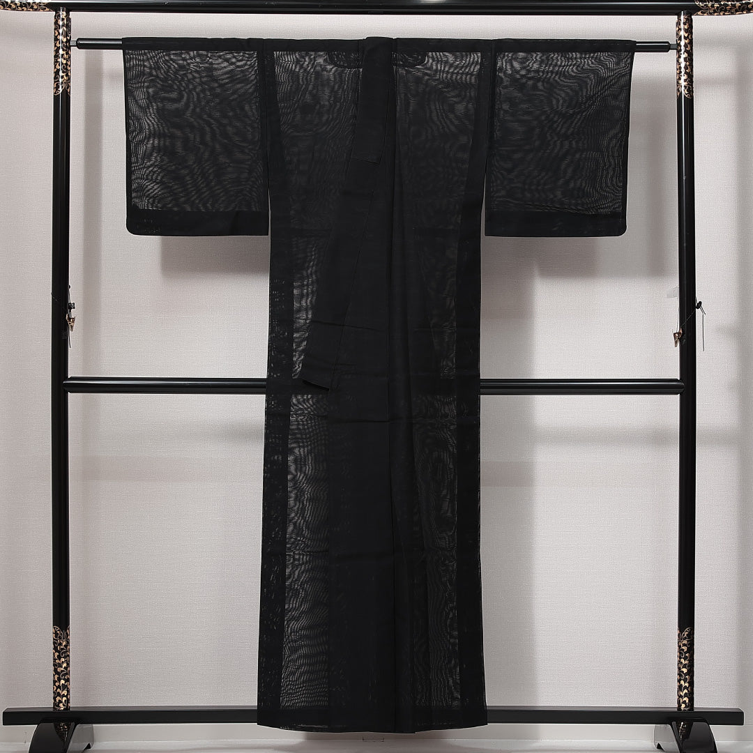 夏物 小紋 二重紗 身丈152cm 裄丈62cm 正絹 Sランク インフォーマル バチ衿 Sサイズ 創作柄 黒系 RP 1221-14938
