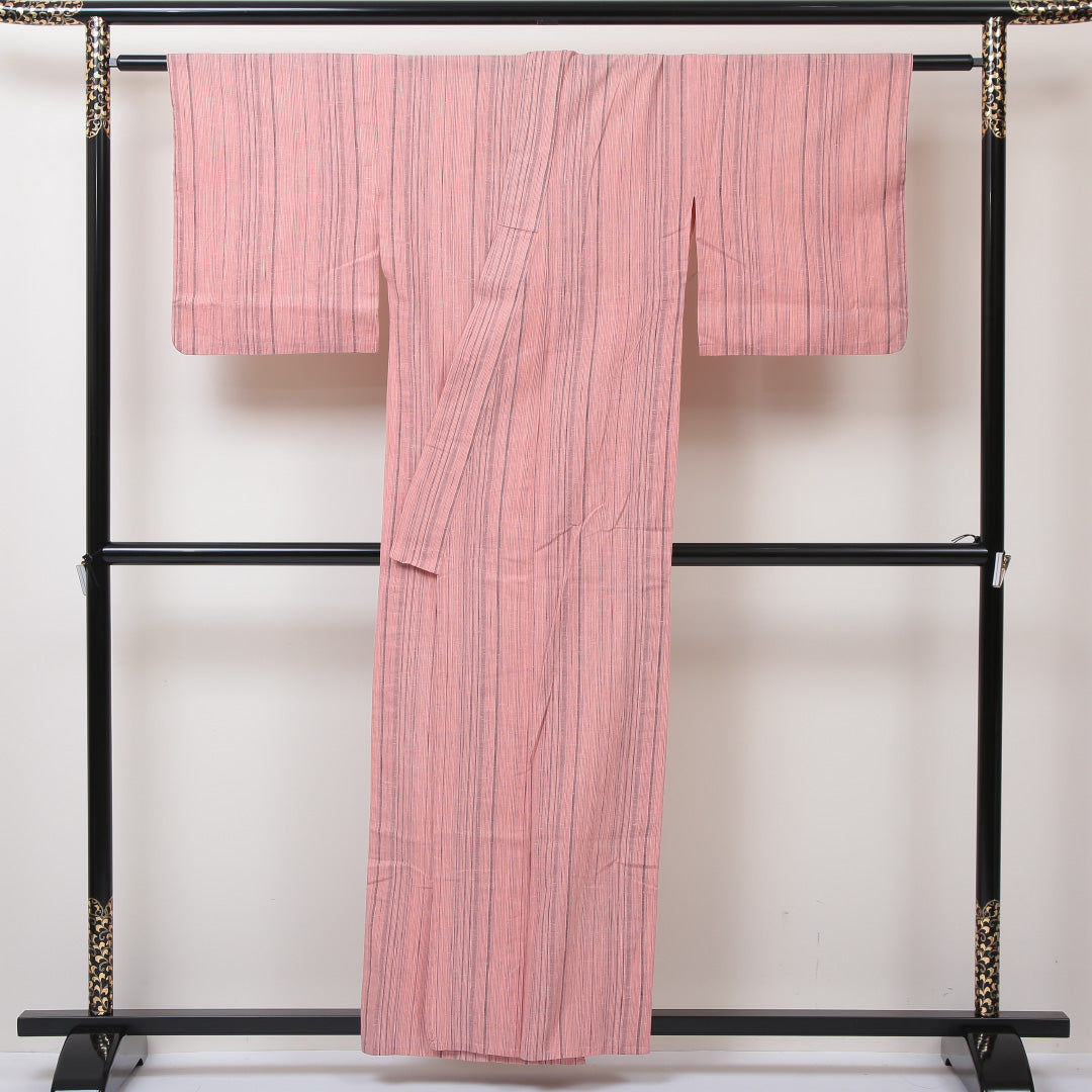 紬 単衣 身丈156cm 裄64.5cm 正絹 ピンク系 Bランク 真綿紬 1216003924313