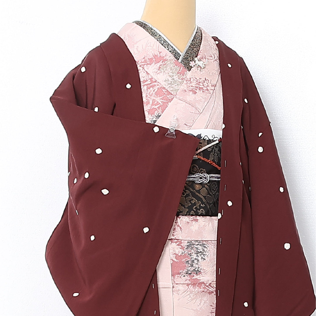 羽織 袷 身丈76cm 裄丈63cm 正絹 Sランク カジュアル Sサイズ 紐あり ドット 茶系 RP 1232-12813