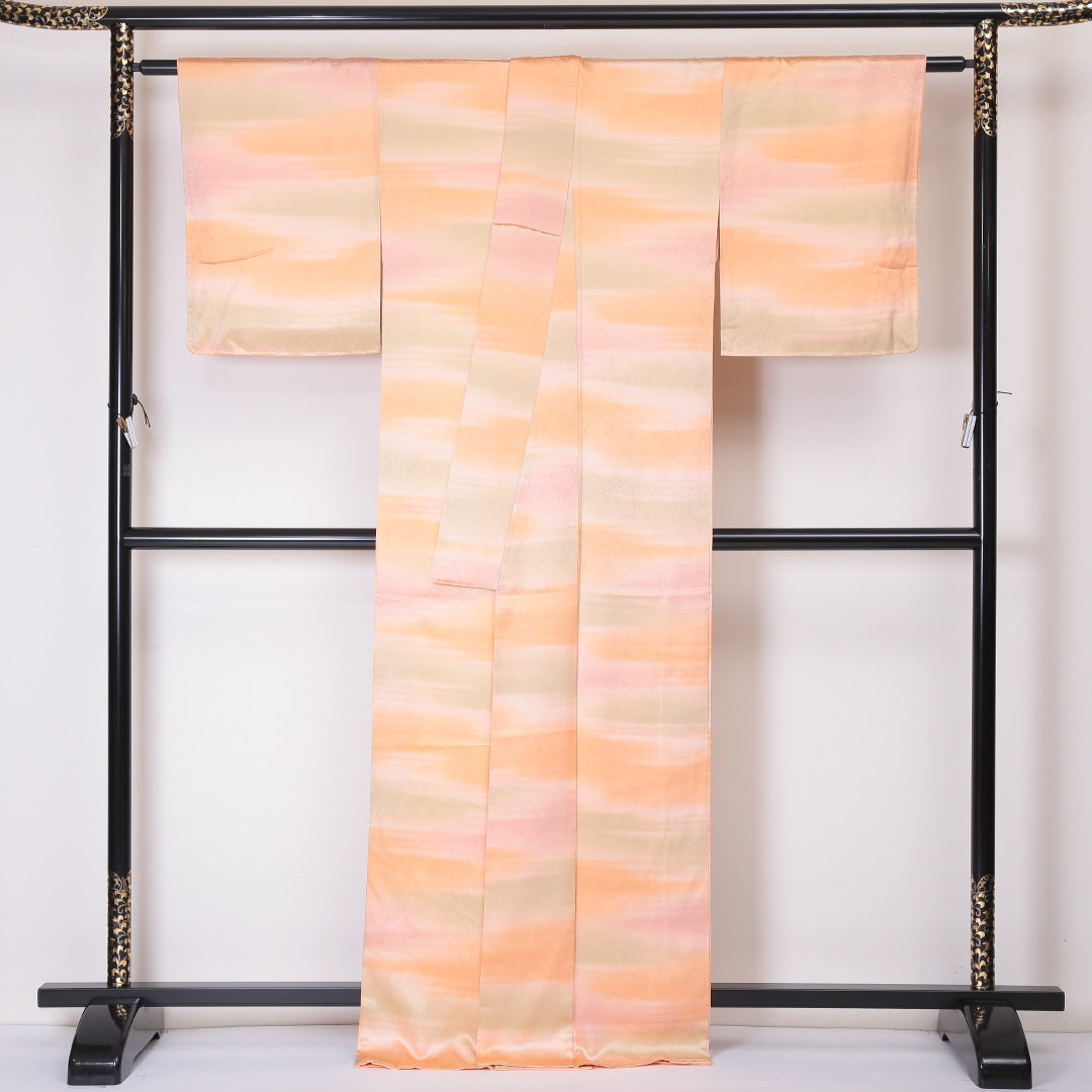 小紋 袷 身丈166cm 裄64cm 朱系 ぼかし 正絹 Sランク 1215-02013-2516