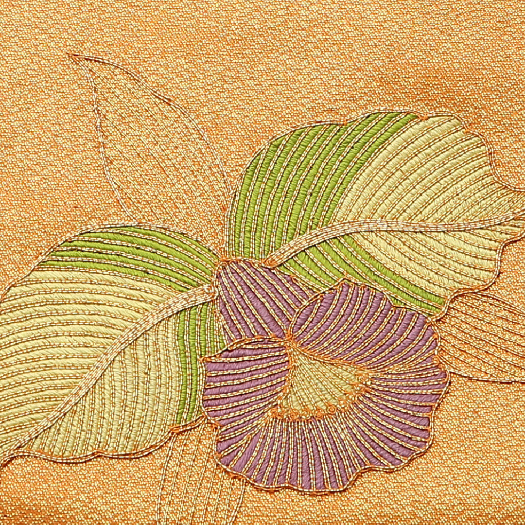 名古屋帯 ポイント柄 帯丈362cm セミフォーマル Sランク 正絹 金駒刺繍 花柄 朱系 1224-02185