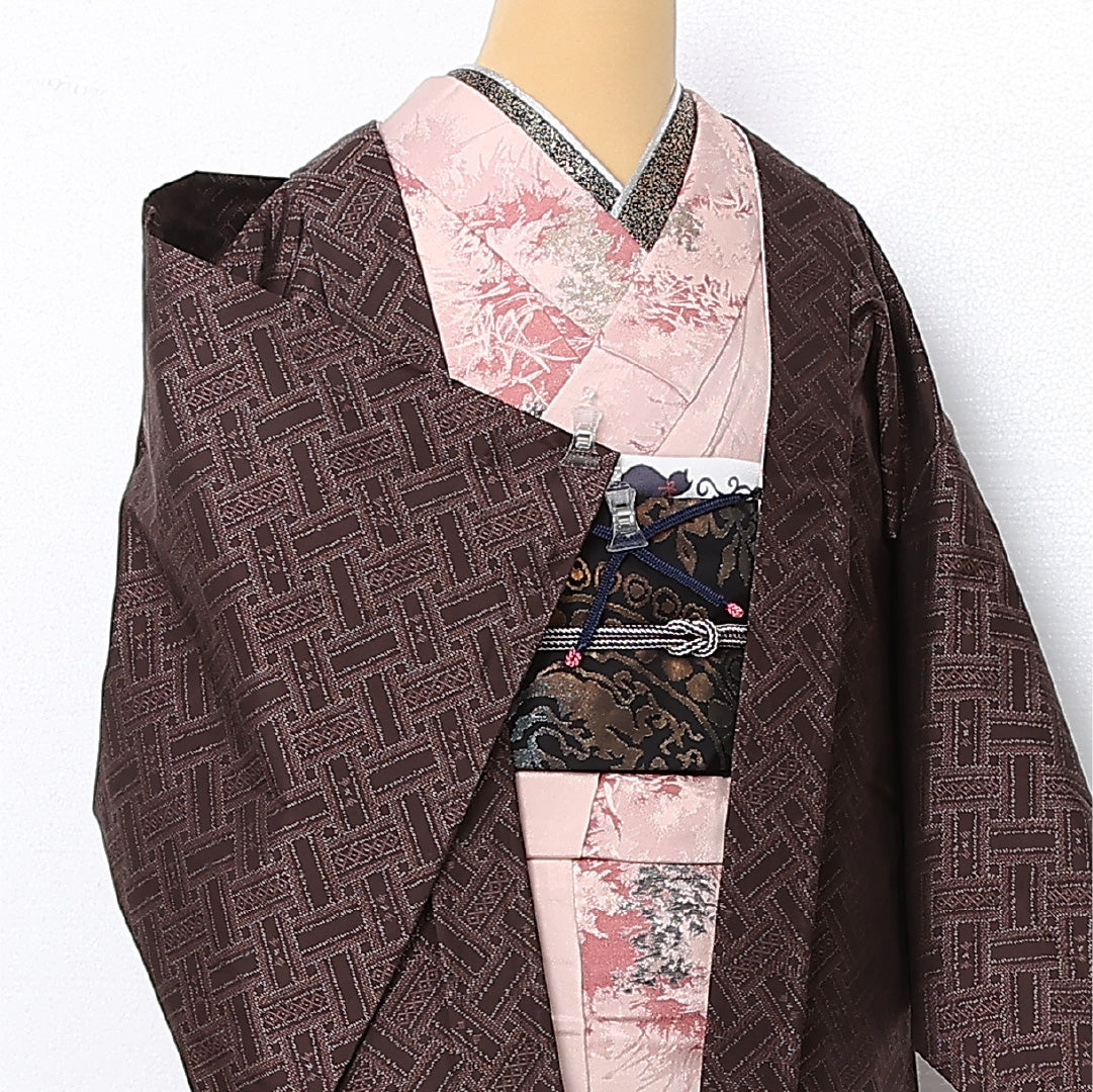 羽織 (大島紬) 袷 身丈78cm 裄丈65cm 正絹 Sランク インフォーマル Mサイズ 紐あり 創作柄 茶系 RP 1232-12768