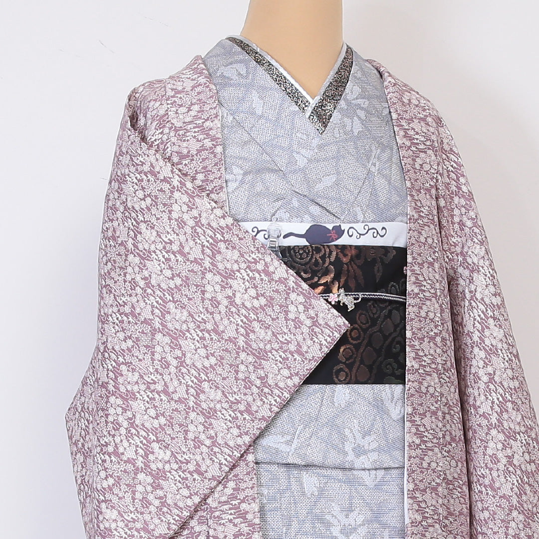 羽織 身丈76cm 裄丈61.5cm S 正絹 ちりめん 紫系 Aランク 1217-00678