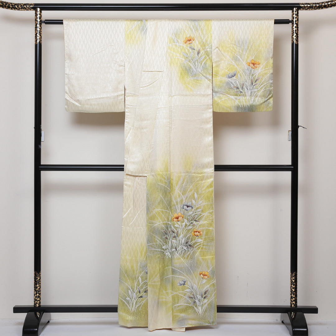 訪問着 袷 身丈160cm 裄65.5cm 正絹 クリーム系 Bランク 立湧 1212002964415