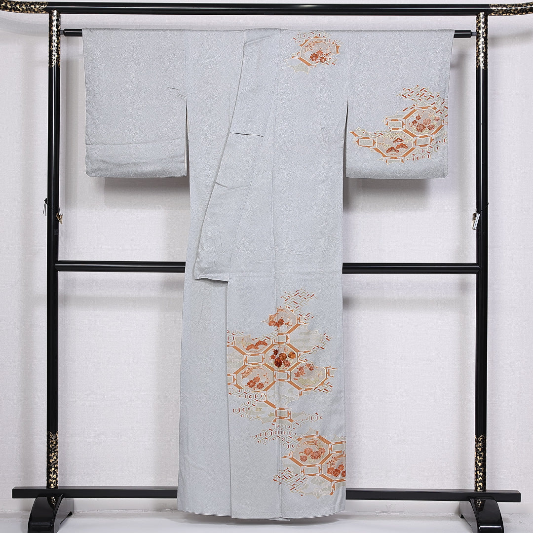 訪問着 身丈157.5cm 裄丈64.5cm 正絹 Bランク 袷 広衿 蜀江 金駒刺繡 吉祥文様 1212-10414
