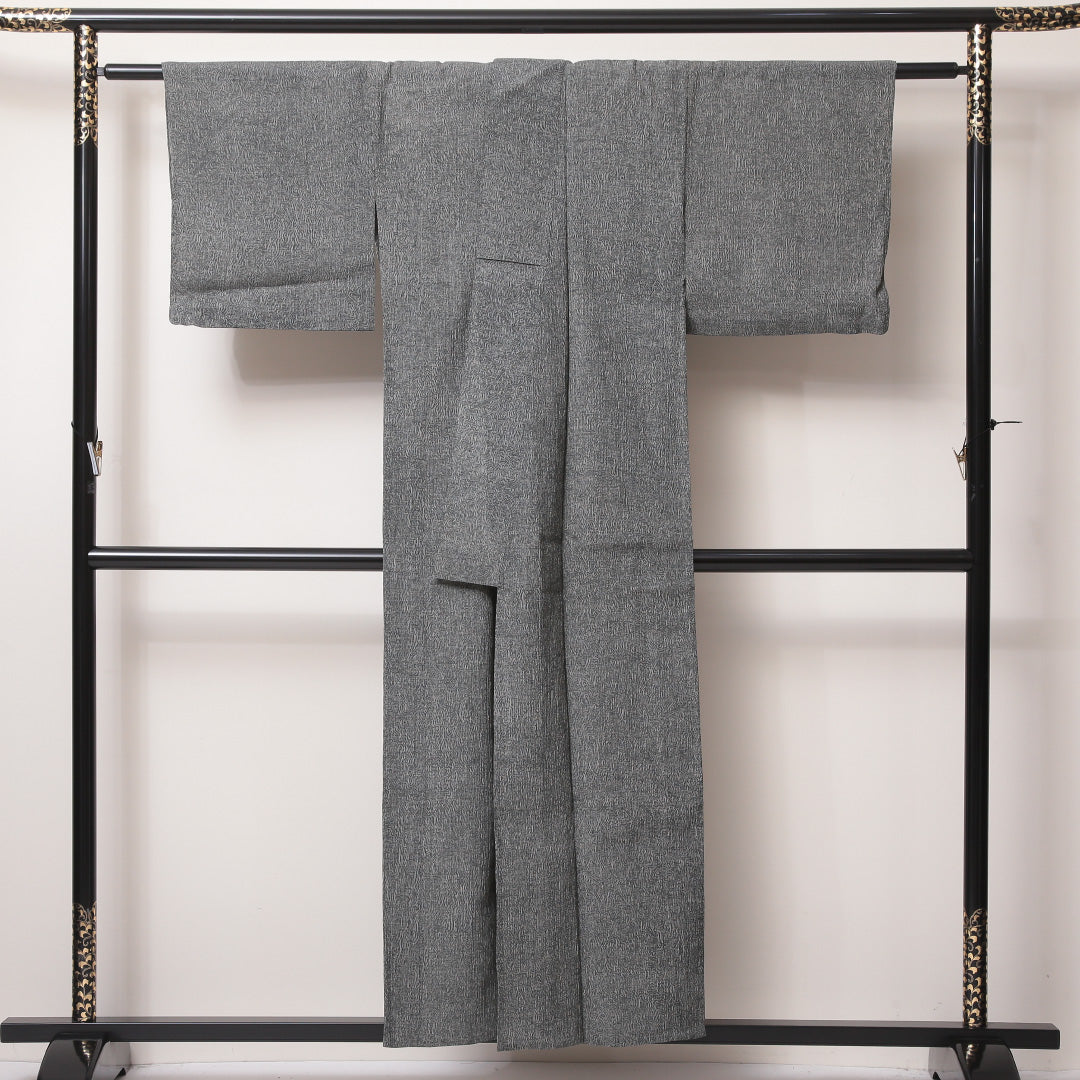 小紋 夏物 洗える着物 夏物 身丈154cm 裄丈62cm 麻 Aランク Sサイズ バチ衿 インフォーマル 創作柄 グレー系 1215-02193