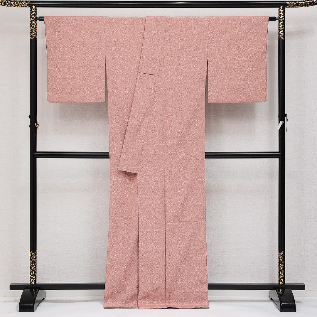 未使用品 江戸小紋 袷 身丈169cm 裄丈64cm Sランク 正絹 広衿 XLサイズ インフォーマル 霰 伝統的 落ち着き ピンク系 1262-14351