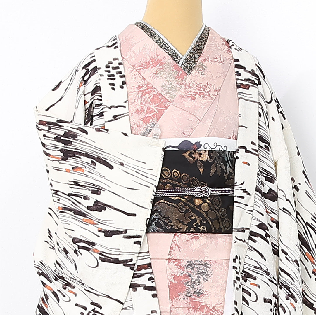 洗える着物 羽織 袷 身丈79cm 裄丈63cm ポリエステル Cランク カジュアル Sサイズ 創作柄 クリーム系 LP 1232-12566