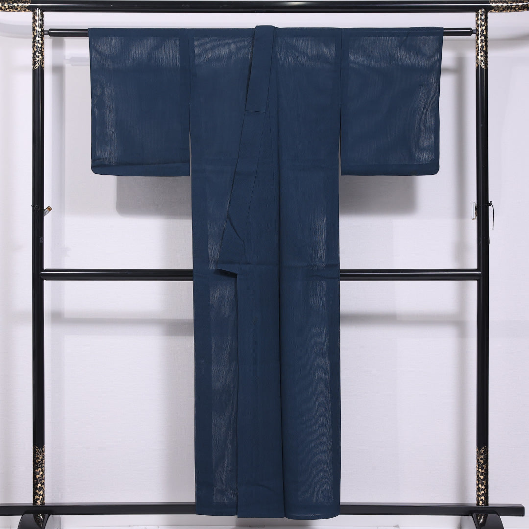 夏物 色無地 紗 身丈154cm 裄丈62cm 正絹 Cランク インフォーマル バチ衿 Sサイズ 無地 紺系 LP 1219-11810