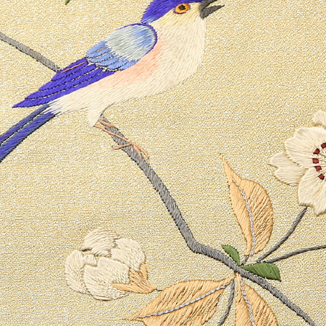 アンティーク 名古屋帯 ポイント柄 帯丈333cm Cランク 正絹 ルリ 桜 黄系 1224-02503