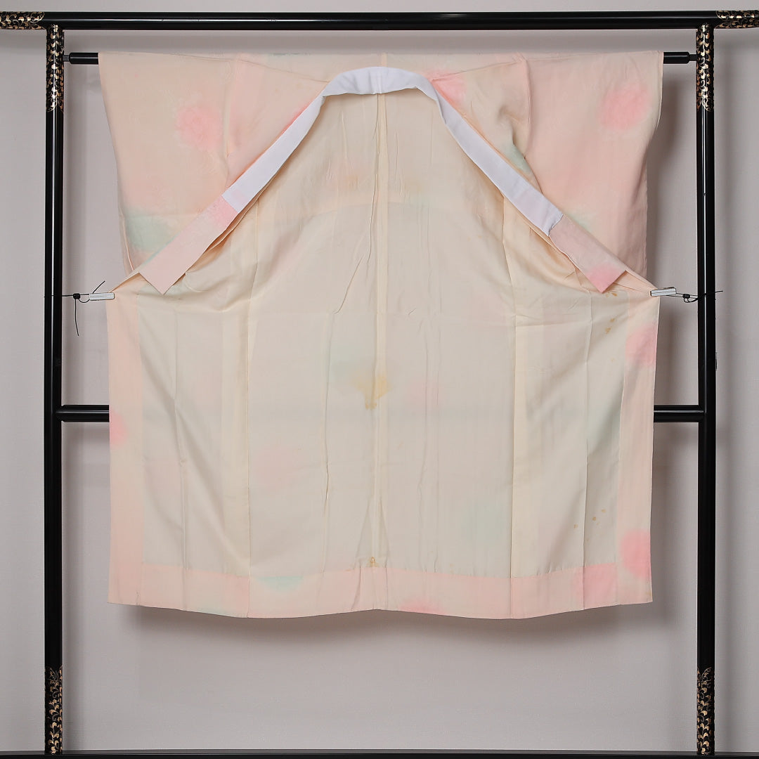 長襦袢 袷 身丈129cm 裄丈59cm 正絹 Cランク Lサイズ 菊 ベージュ系 LP 1239-12669