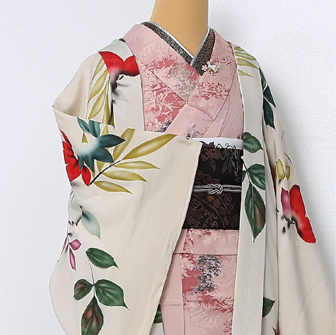 羽織 袷 身丈81cm 裄丈63cm 正絹 Cランク カジュアル Sサイズ 花柄 白系 LP 1232-12812
