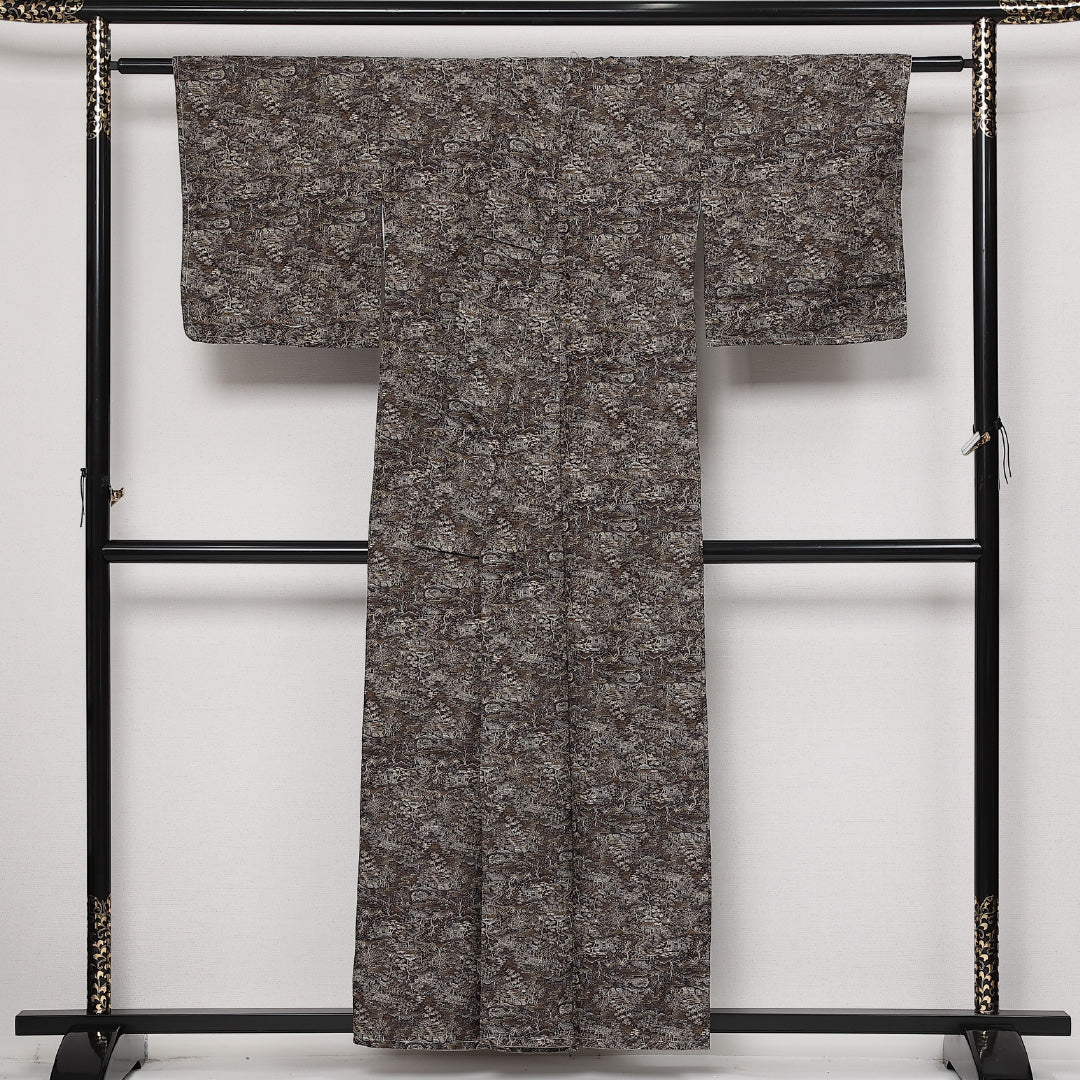 洗える着物 紬 袷 身丈149cm 裄丈62cm ポリエステル Aランク カジュアル 広衿 XSサイズ 茶屋辻 茶系 HP 1223-13613