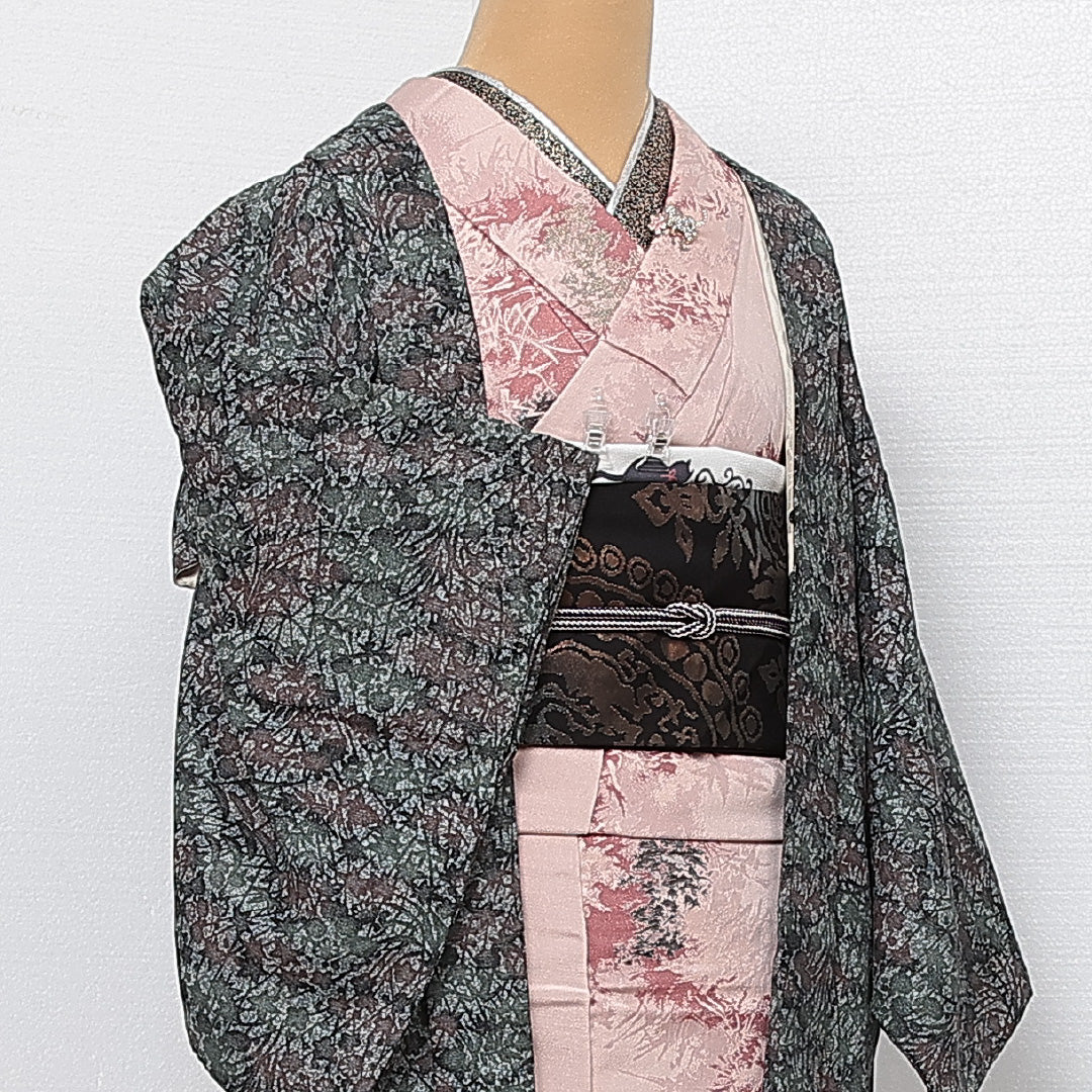 羽織 袷 身丈74cm 裄丈63cm 正絹 Aランク カジュアル Sサイズ 花柄 多色系 HP 1232-13858