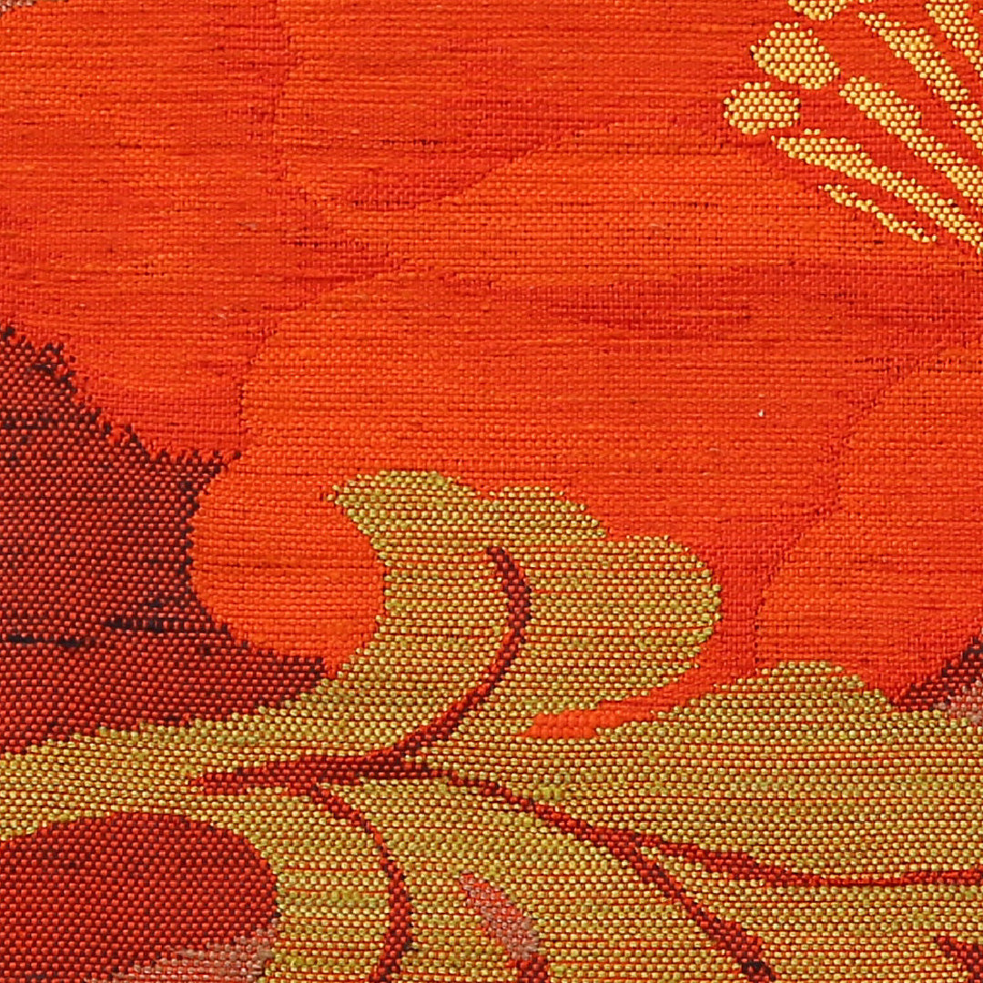 名古屋帯 紬地 六通 帯丈346cm カジュアル Sランク 正絹 牡丹 朱系 1224-02344
