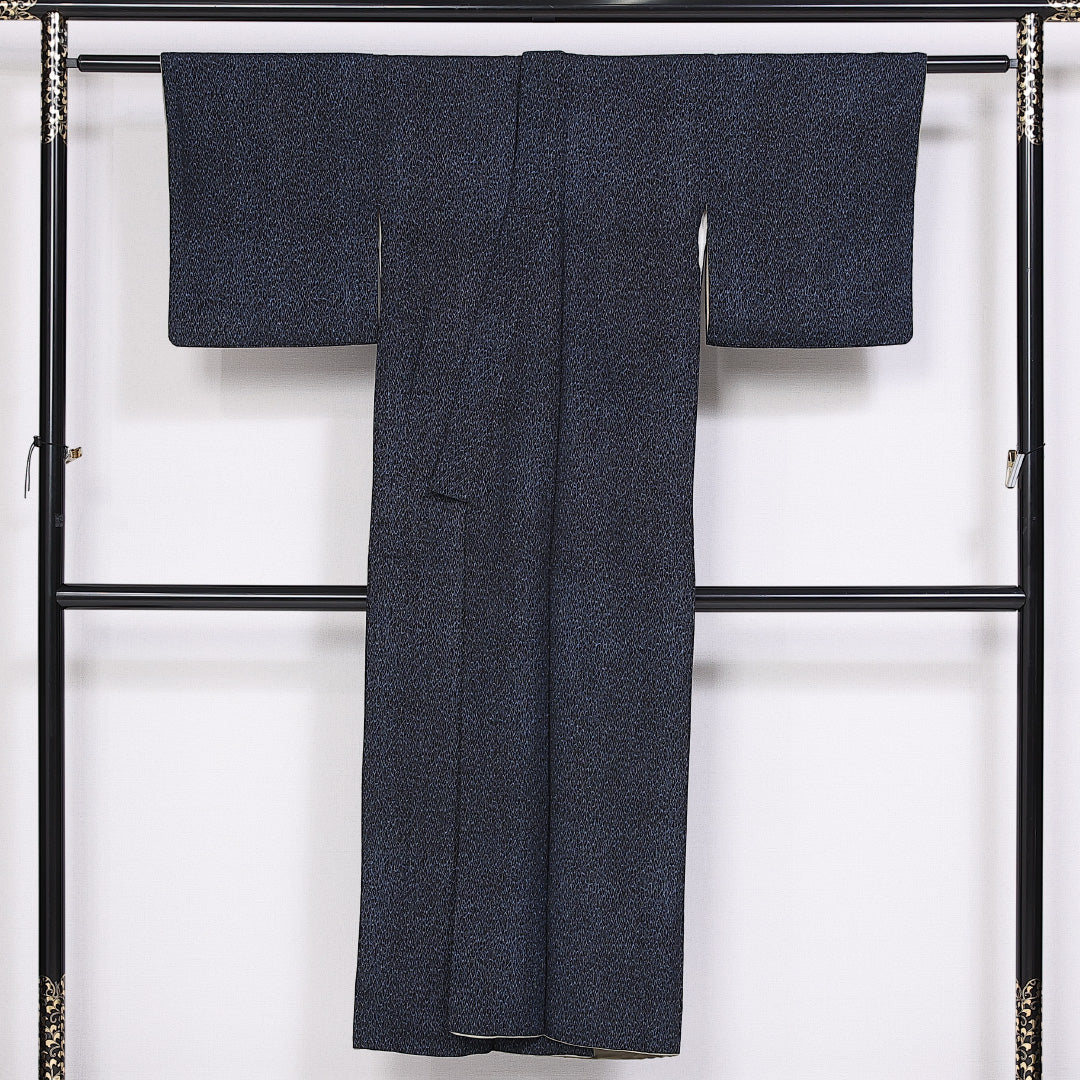 小紋 袷 身丈143cm 裄丈58cm 正絹 Aランク インフォーマル バチ衿 XSサイズ 創作柄 木目 紺系 HP 1221-10136