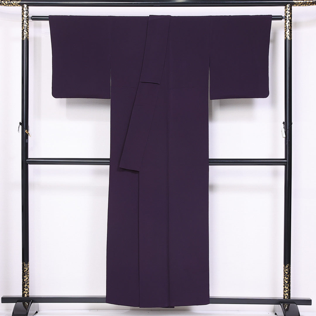 色無地 袷 身丈154cm 裄丈62cm 正絹 Sランク セミフォーマル 一つ紋 広衿 Sサイズ 無地 紫系 RP 1219-11342