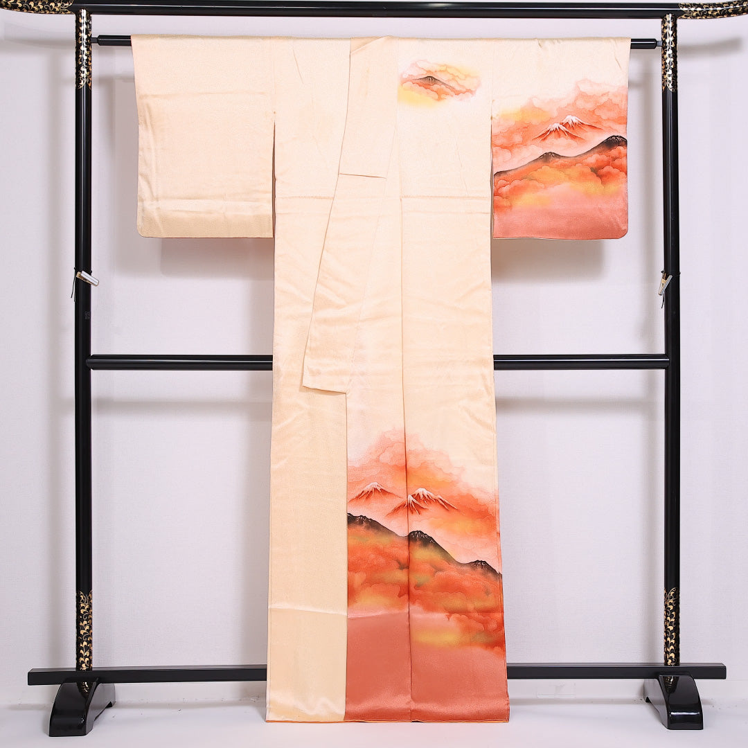 訪問着 袷 身丈163.5cm 裄62.5cm 正絹 風景 山 雲取 Bランク 1212-00839