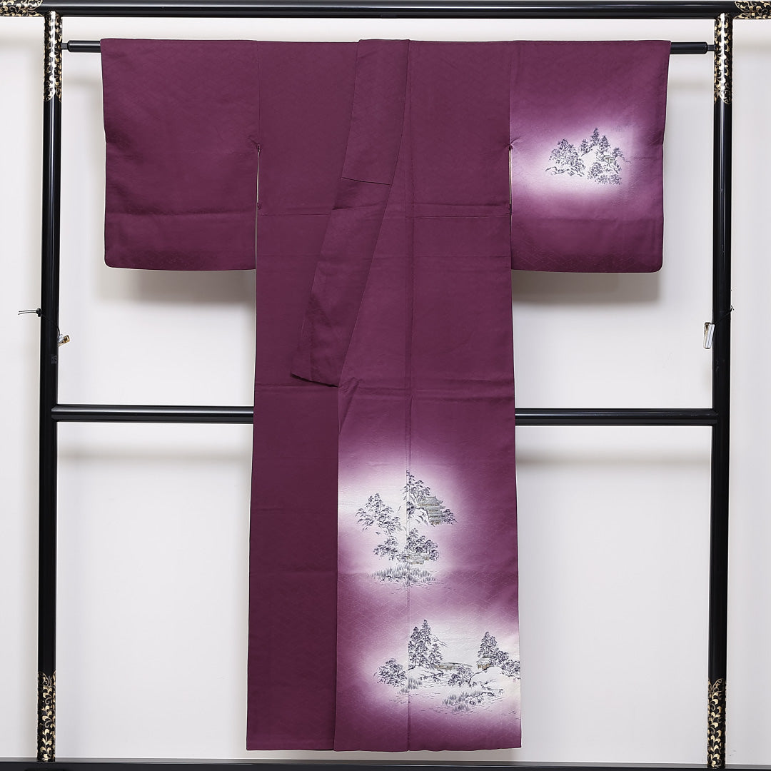 訪問着 袷 身丈149cm 裄63cm 正絹 一つ紋 寺院 ぼかし 蔦 Aランク 1212-00673
