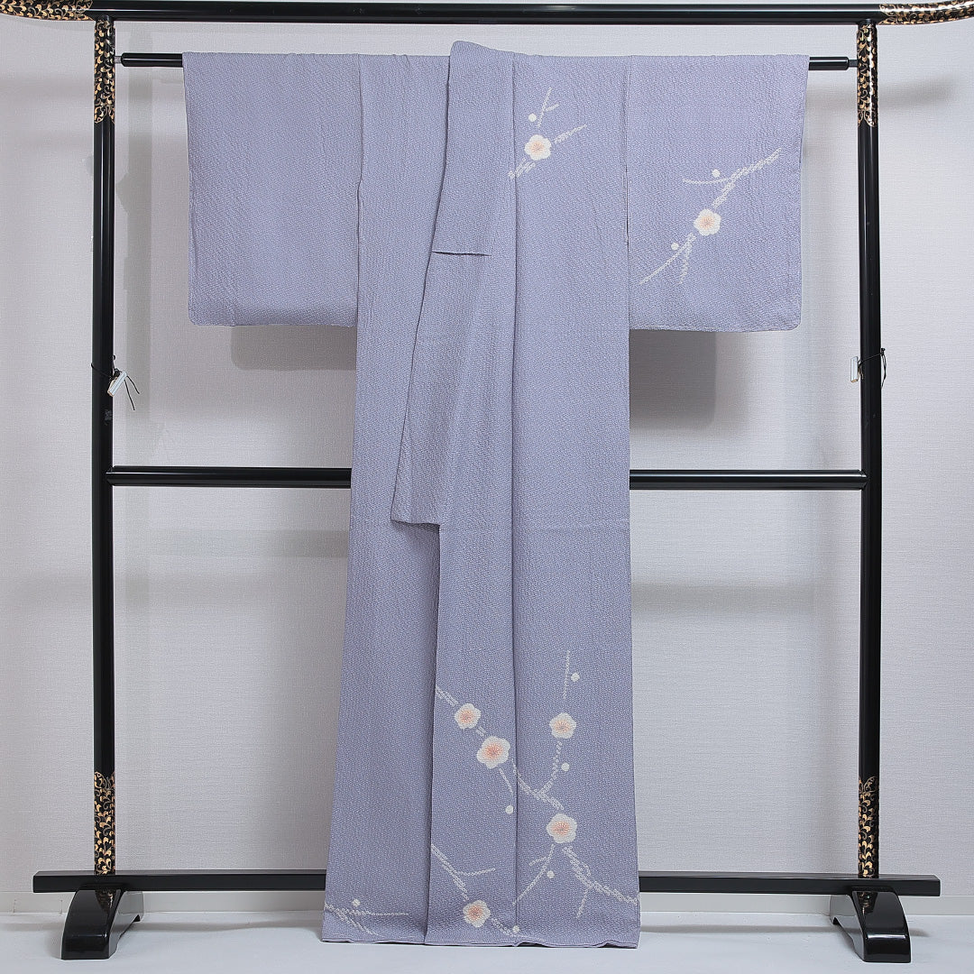 付下げ 袷 身丈165cm 裄丈62cm 正絹 Sランク インフォーマル 広衿 XLサイズ 梅 グレー系 M4 1218-16869