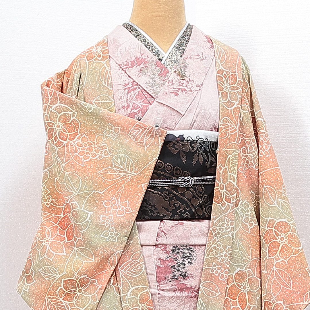 羽織 袷 身丈75cm 裄丈62cm 正絹 Cランク カジュアル Sサイズ 花柄 多色系 HP 1232-14850