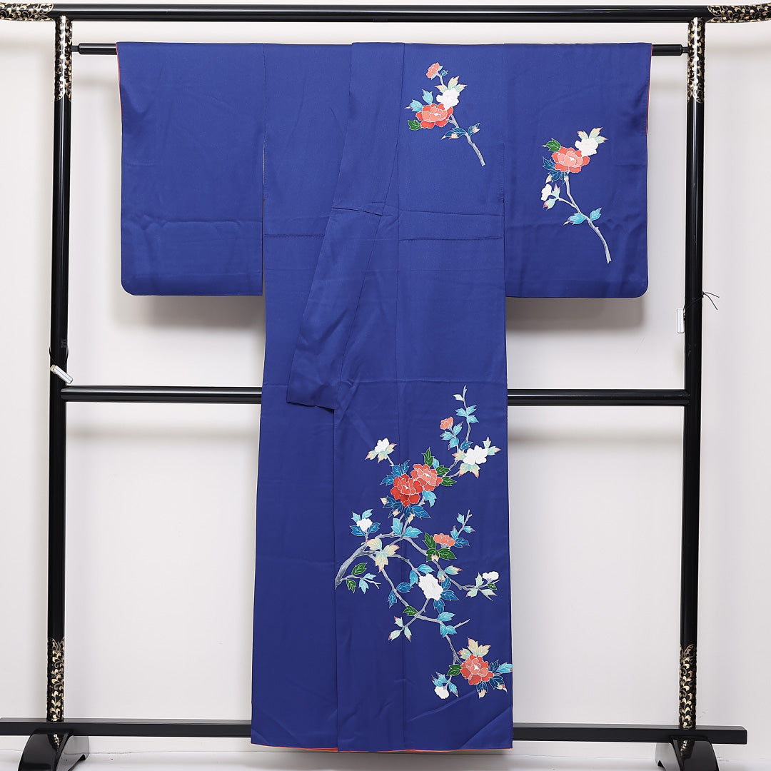 訪問着 袷 身丈156cm 裄63cm 正絹 友禅 牡丹 付下げ Sランク 1212-00733