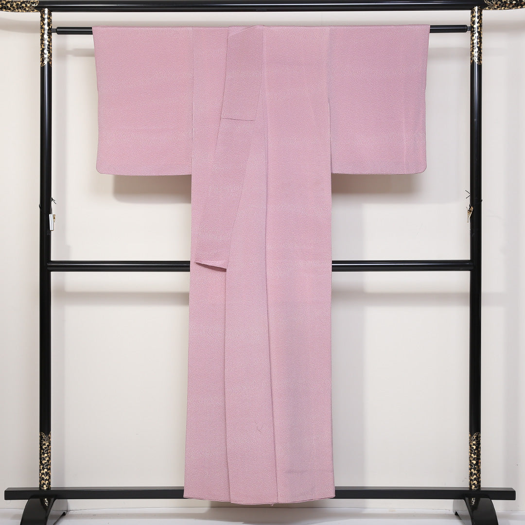 小紋 袷 身丈153cm 裄丈63cm 正絹 Sランク インフォーマル 広衿 Sサイズ 木目 ピンク系 RP 1221-01720