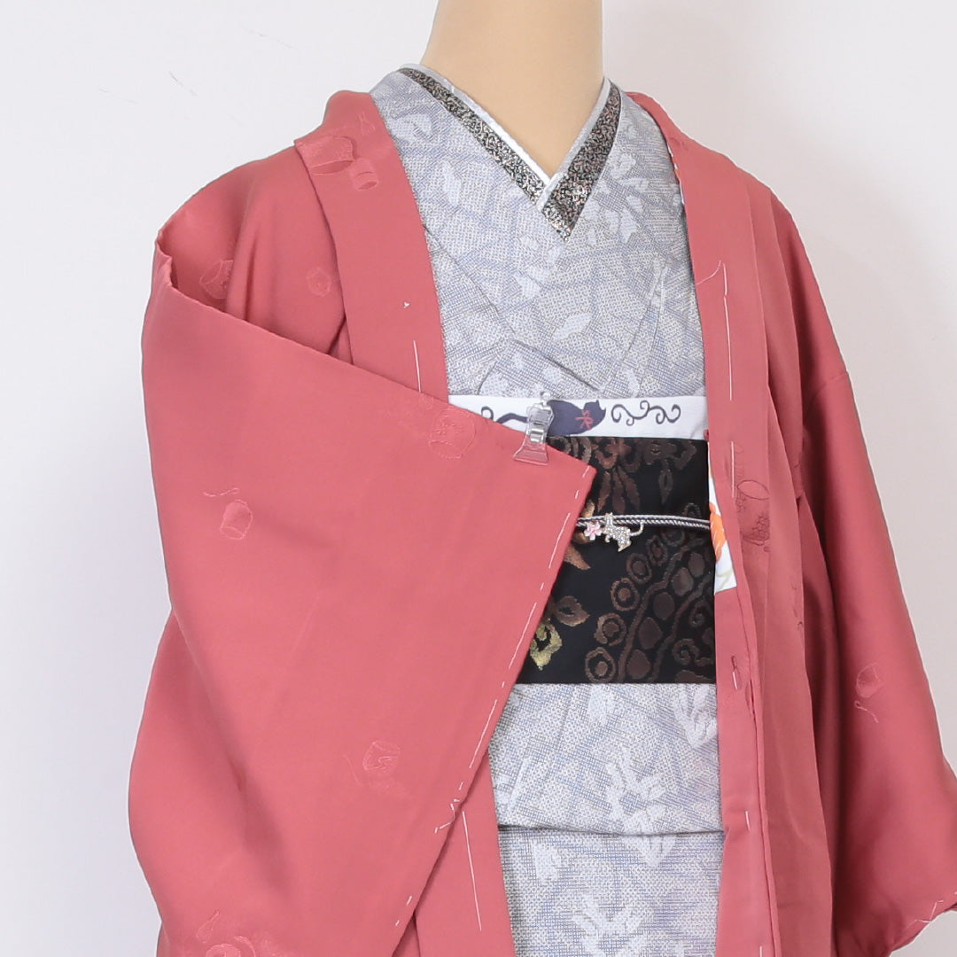 羽織 袷 身丈82cm 裄丈65cm 正絹 Sランク カジュアル Mサイズ 茶道具 ピンク系 RP 1232-05960
