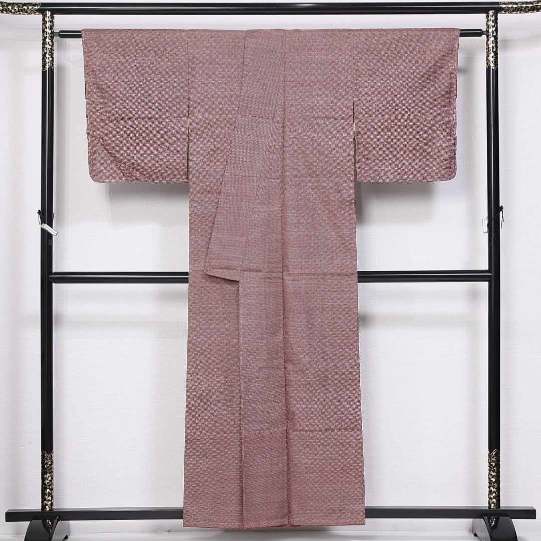 紬 袷 身丈155cm 裄丈62cm 正絹 Aランク カジュアル 広衿 Mサイズ 蚊絣 ピンク系 HP 1223-10948
