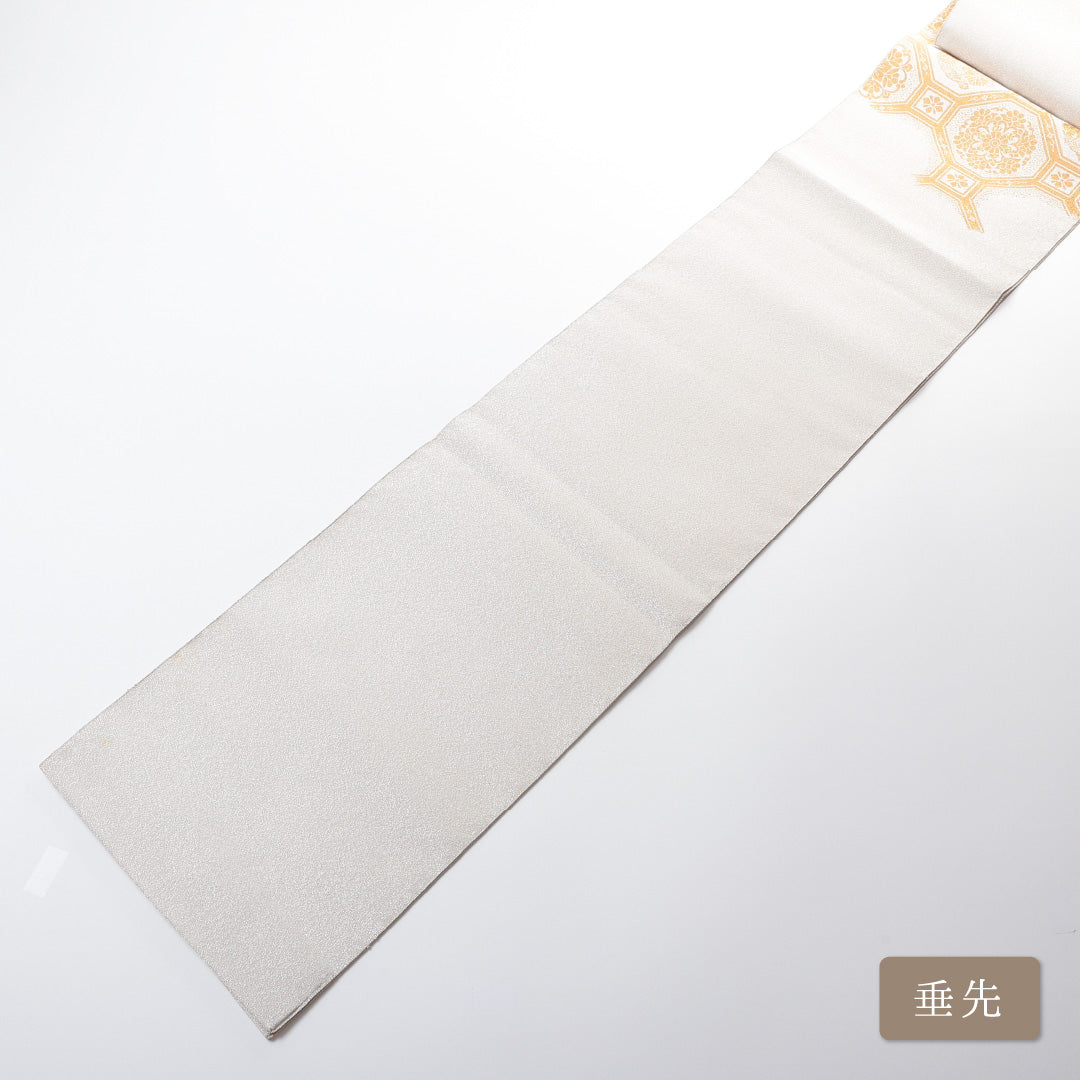 袋帯 帯丈428cm ポイント柄 仕立て上がり フォーマル 綴れ織 Aランク 本金糸24K 慶祝蜀甲 蜀江 花菱 吉祥文様 銀系 1223-00688-322 1223-00688