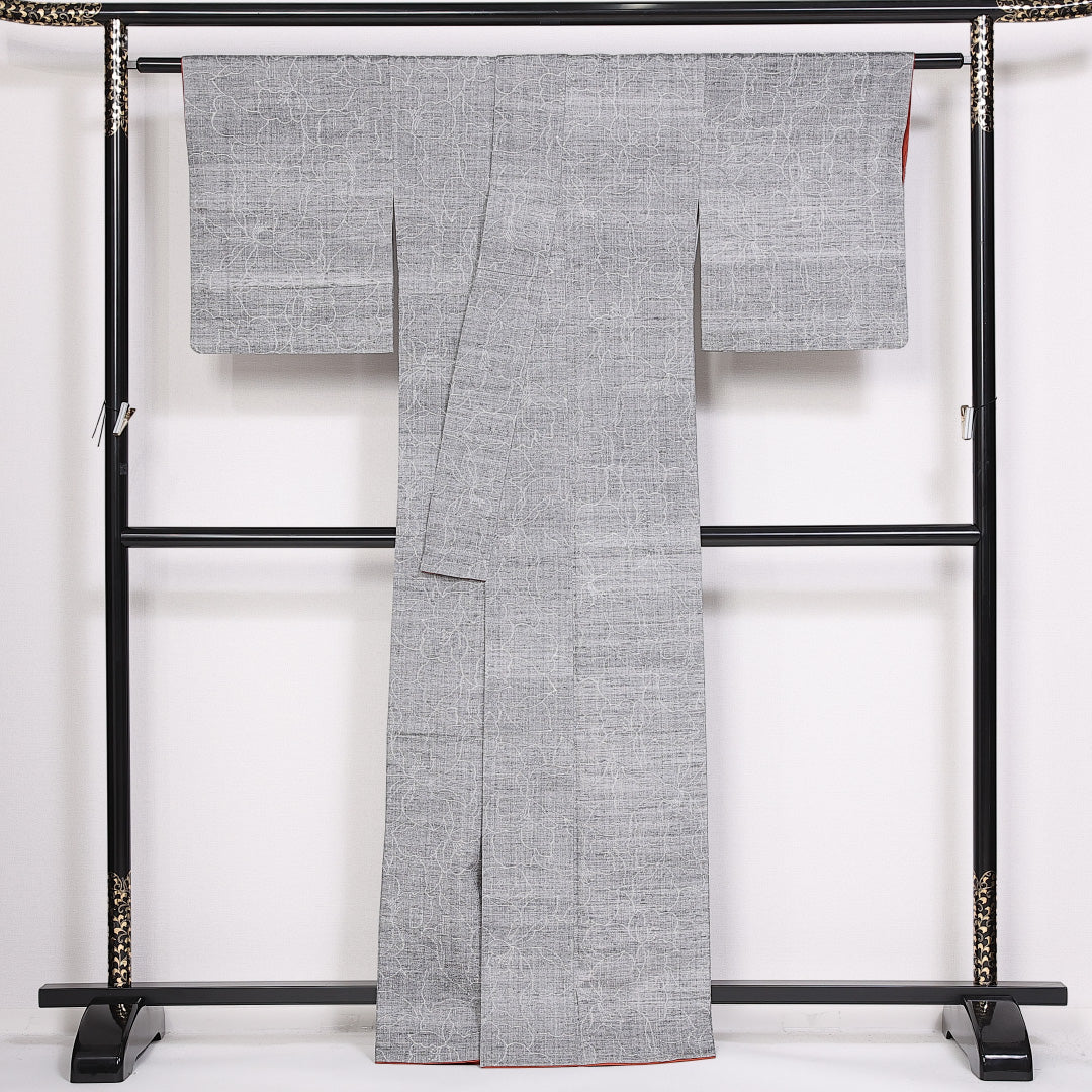 紬 身丈163cm 裄丈62.5cm Sランク 袷 正絹 広衿 真綿紬 ボタニカル 1216-10107