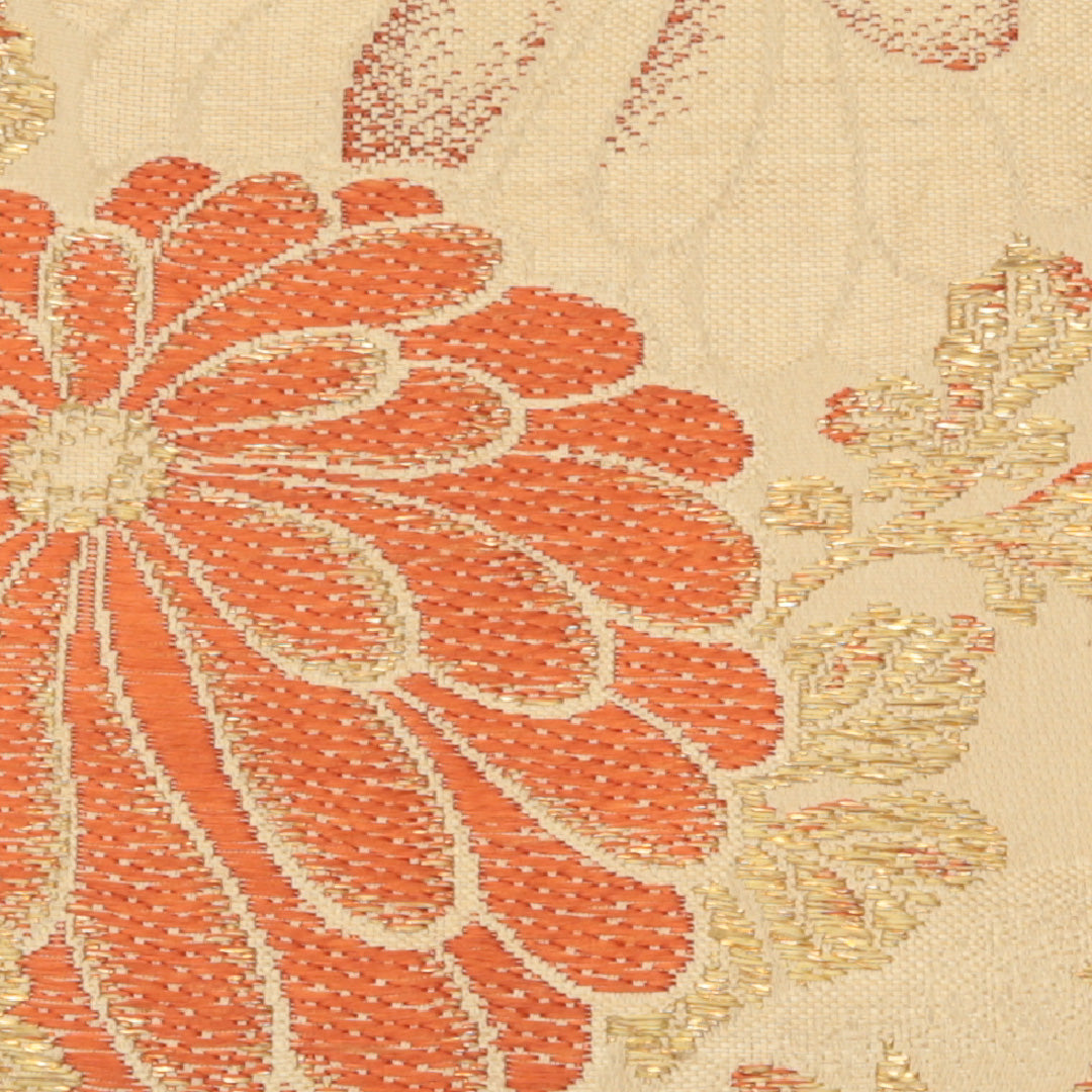 アンティーク 名古屋帯 帯丈339cm Cランク 名古屋仕立て ポイント柄 正絹 雪輪 菊 エ霞 セミフォーマル クリーム系 1224-01535